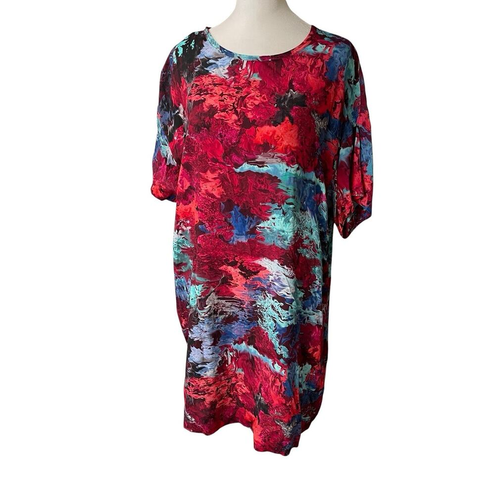 The Kit Womens Small Tunic Mini Dress Short Sleeve Boxy Watercolor Print Pockets - Picture 5 of 10